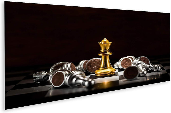 islandburner Bild auf Leinwand Gold Königin Schach Schwarzer Hintergrund Bilder Wandbilder Poster Le
