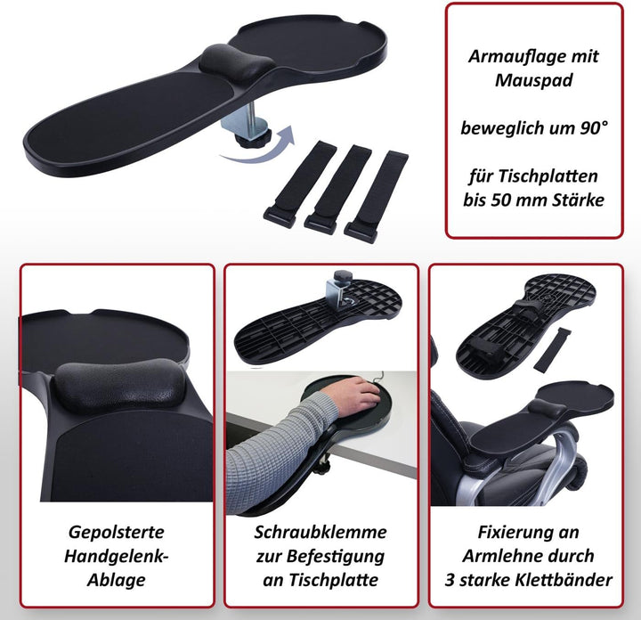 2in1 Armauflage mit Mauspad HWC-N76, Tisch-/Armlehnen-Mousepad Gelenkstütze Handgelenkkissen ergonom
