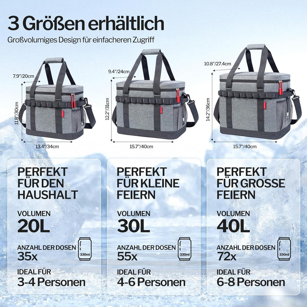 Kühltasche 20L, 12h Kühlung, Gross Faltbar Picknicktasche, Kühlbox Tragbare Isoliertasche für Auto &
