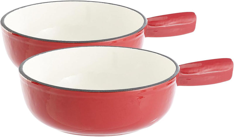 Rosenstein & Söhne Fondue Caquelon: 2er-Set Käsefondue-Töpfe aus Gusseisen, 24 cm (Käse-Fondue-Sets,