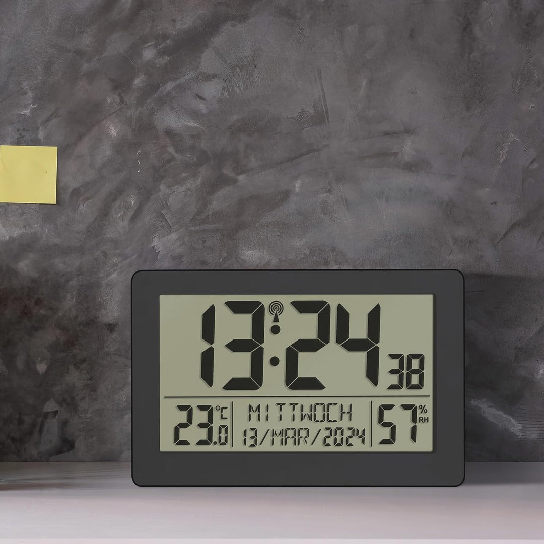 TFA Dostmann Digitale Funk-Wanduhr, 60.2557.01, mit Wecker mit 2 Alarmzeiten, grosses Display, mit T