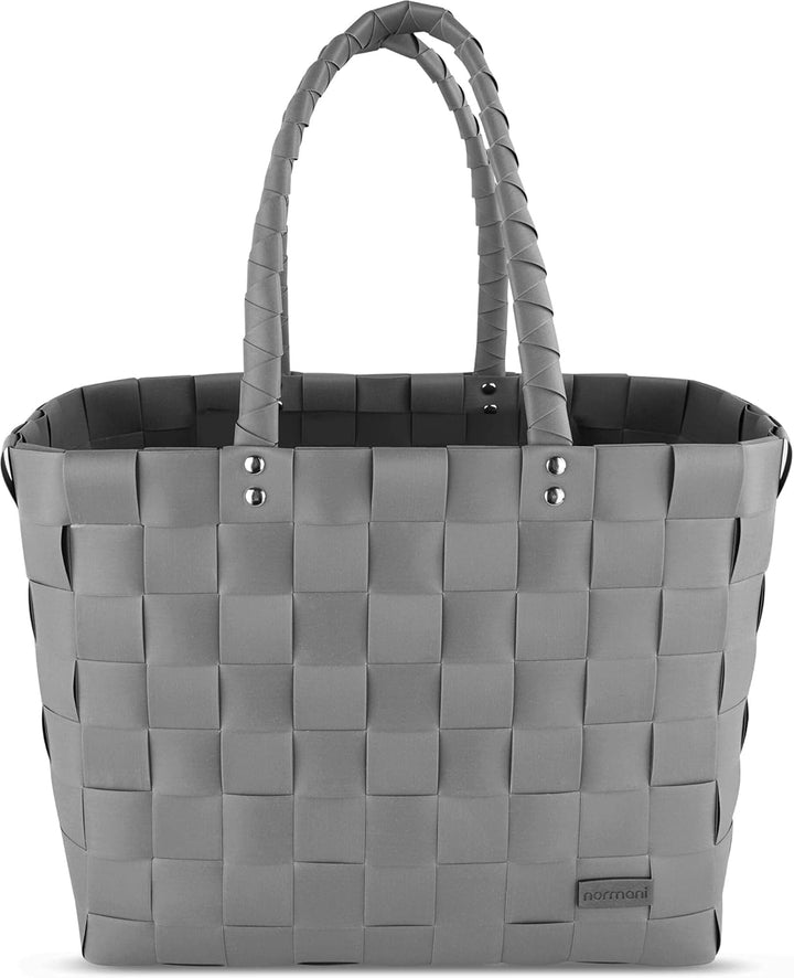 normani Einkaufskorb Shopper geflochten aus Kunststoff - robuster Strandkorb aus wasserabweisendem M