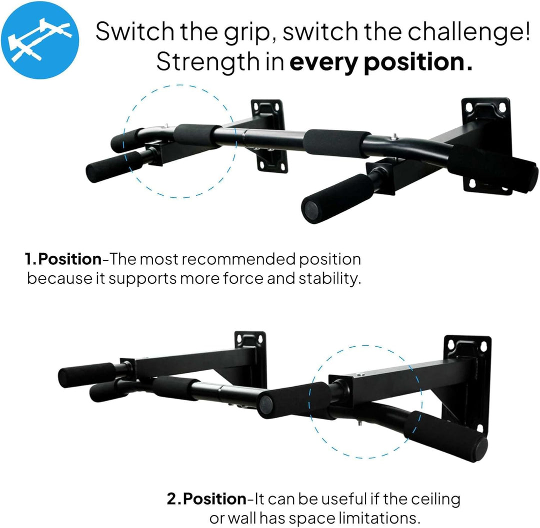 OcioDual Klimmzugstange für die Wand, Pull Up Klimmzugstange, bis 350 kg, Schwarz, Fitnessstudio für