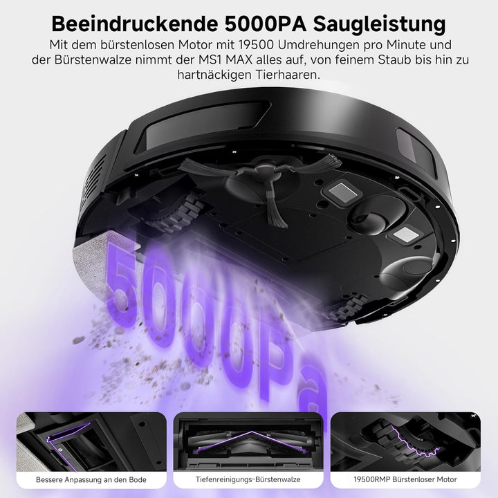 MONSGA Saugroboter mit Wischfunktion, 3.5L Staubsauger Roboter mit Absaugstation, 5000Pa Saugkraft,