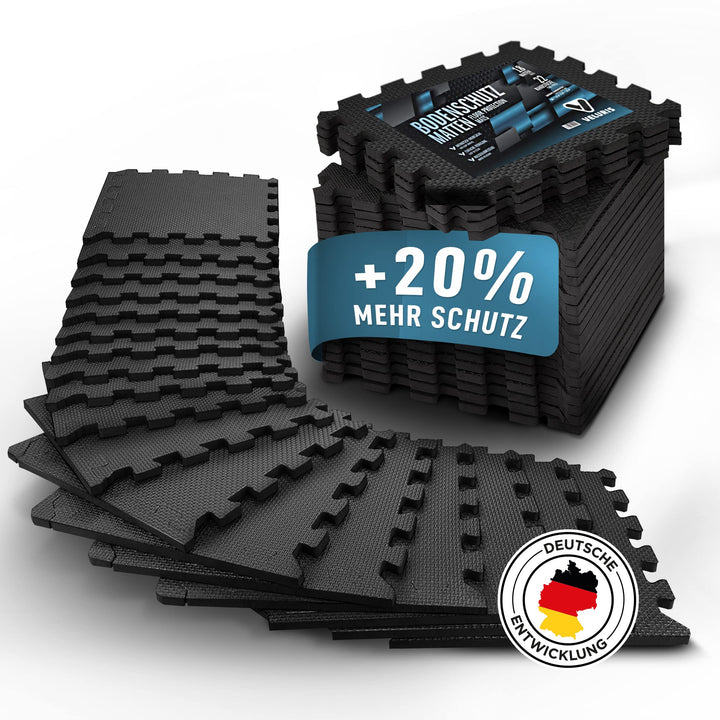 Veluris Bodenschutzmatte Fitness Matte [31x31cm] - 18 extra dicke Bodenmatten [20% mehr Schutz] - Ru