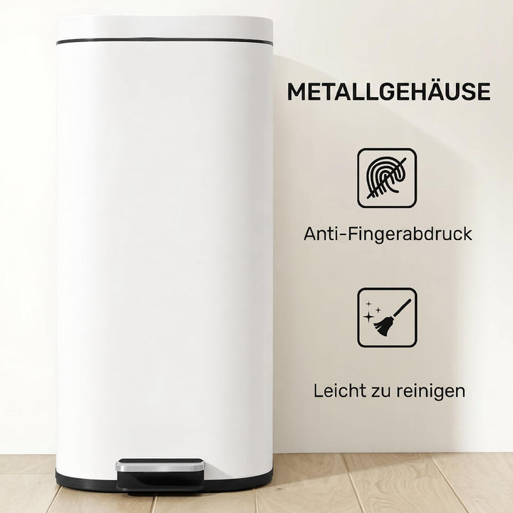 HOMCOM 30L Küchenmülleimer mit Deckel Pedaleimer Weiss, Weiss