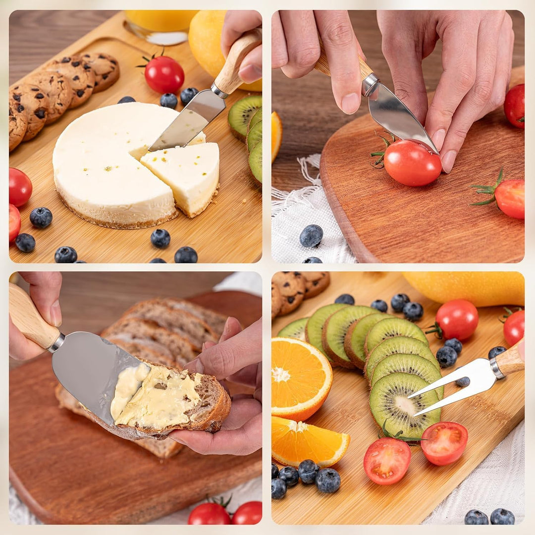 LATERN Bambus Käsebrett Set, 35CM x 27CM Holz Wurstplatte Käseplatte Cheese Charcuterie Board mit 4