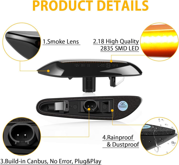Asasytal Blinker Seitenblinker, Gelb Ultra Heller Seitenblinkleuchten E8 Auto Seitenlichter Set Komp