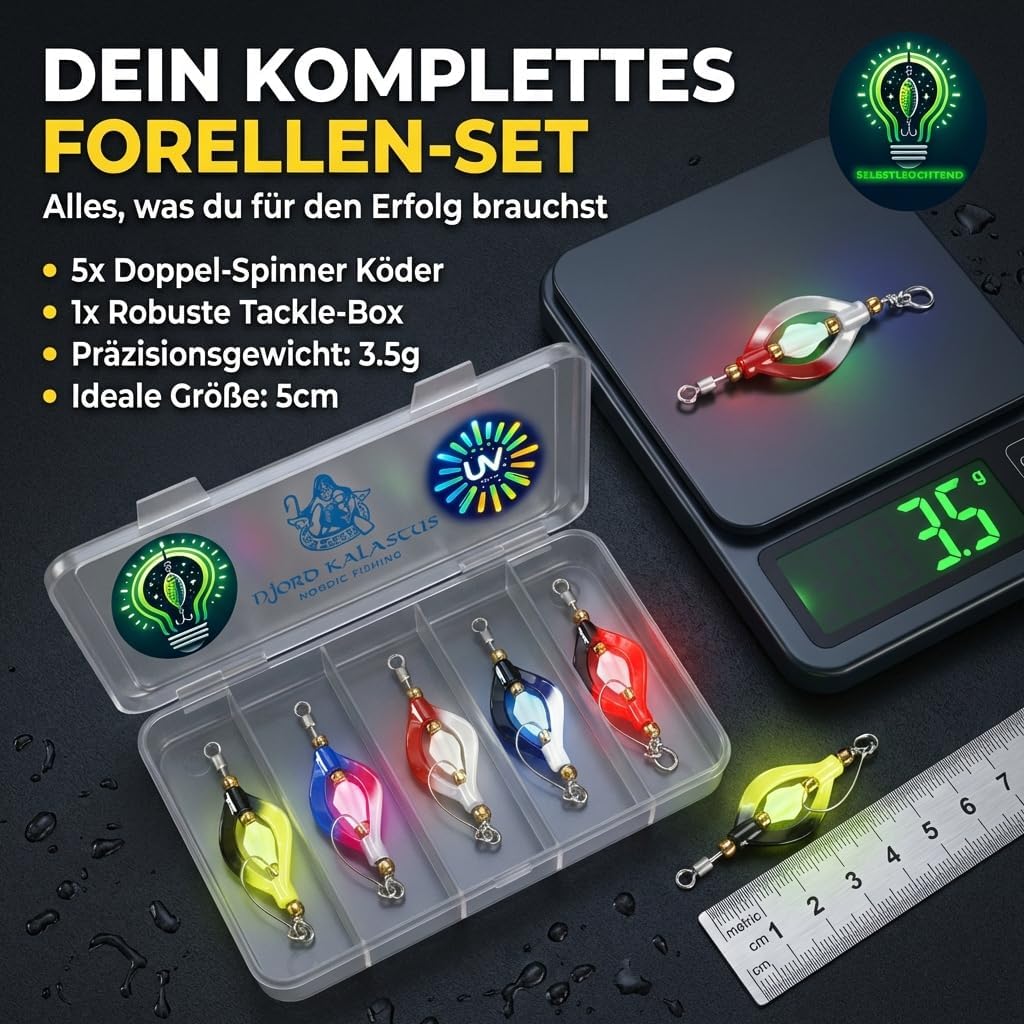 Njord Kalastus Double Spoon Forelle UV-Aktiv und Selbstleuchtend (4g) 5cm Twister Spinner Forelle |