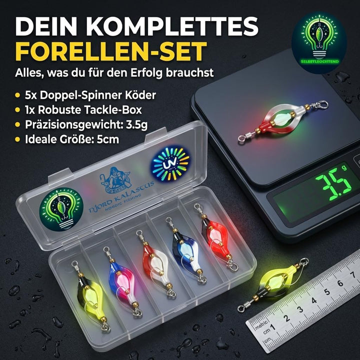 Njord Kalastus Double Spoon Forelle UV-Aktiv und Selbstleuchtend (4g) 5cm Twister Spinner Forelle |