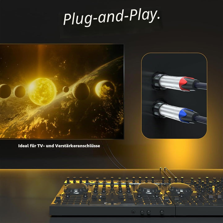 Tisino Cinch auf Klinke 6,3, 2x Cinch auf 2x Grosse Klinke Mono Audio Kabel für AV Receiver, Verstär