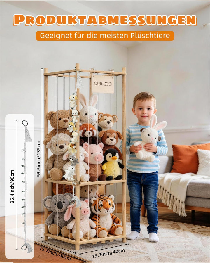 JINDUN Kuscheltier Aufbewahrung Aus Holz, 135cm Höhe Aufbewahrung Kuscheltiere, mit Stofftier Aufbew
