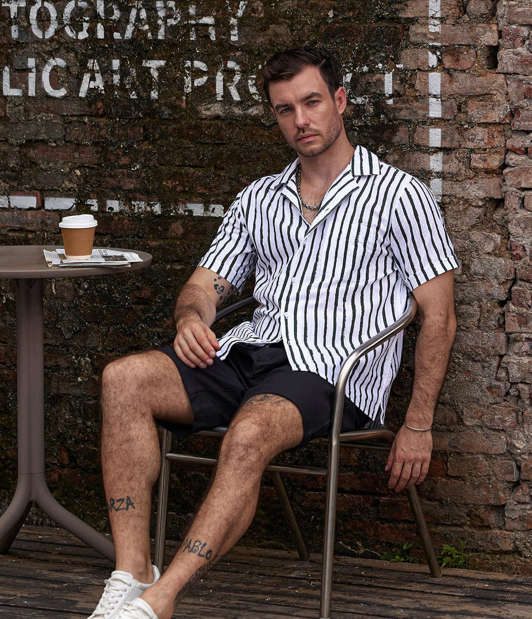 VATPAVE Herren Gestreifte Sommerhemd Casual Button Down Kurzarm Strand HawaiiHemd, Grünweiss