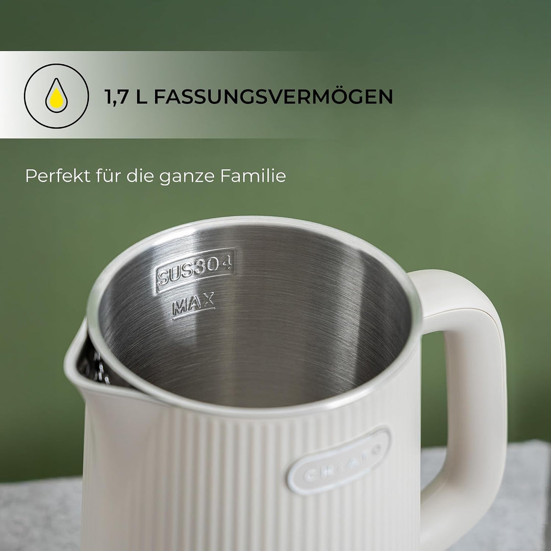 Wasserkocher 1,7 L mit Temperaturwahl & Warmhaltefunktion – Elektrischer Edelstahl Wasserkocher 2200
