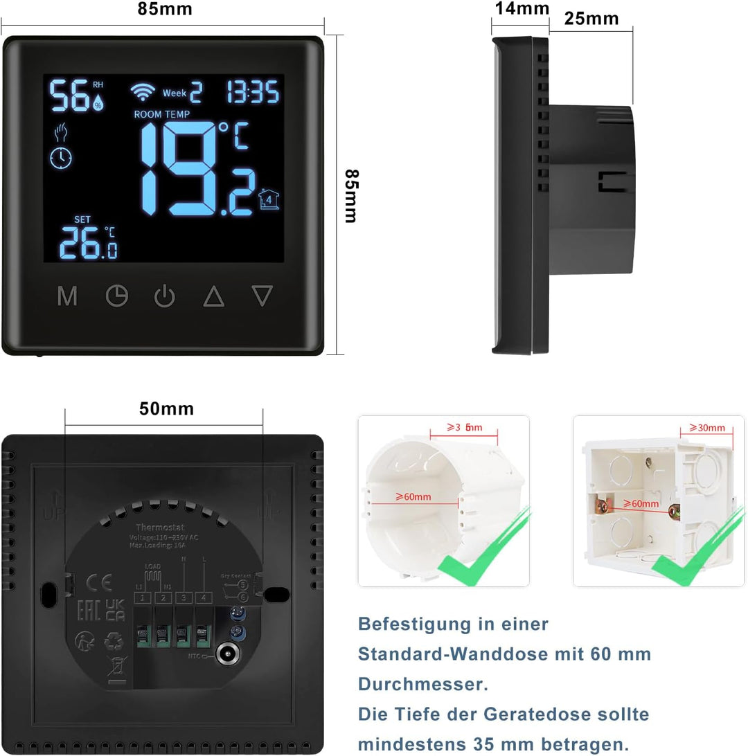CNBINGO Smart Thermostat Unterputz Boiler WLAN Heizungsthermostat Raumthermostat WLAN Digital Raumth