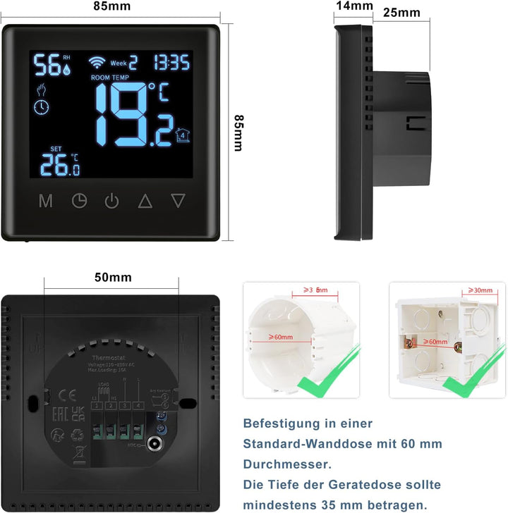 CNBINGO Smart Thermostat Unterputz Boiler WLAN Heizungsthermostat Raumthermostat WLAN Digital Raumth