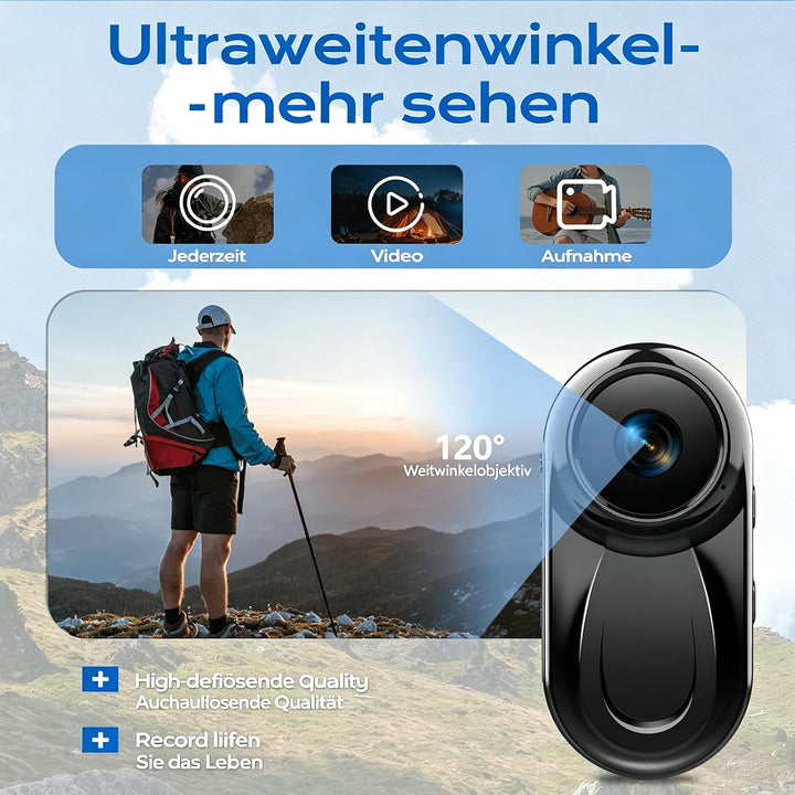 Mini Action Cam 1080P,Action Camera,Tragbare Kamera mit 360° Drehbarem Clip und Magnetclip,Mini K-Am