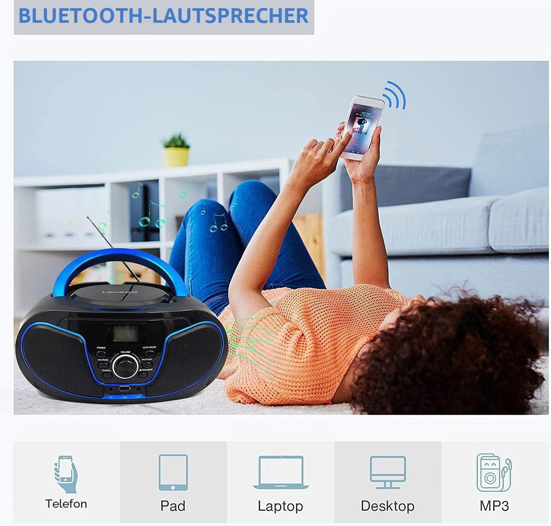 Tragbares CD-Radio - Kinder CD-Player Boombox mit USB-Eingang | AUX-Eingang | Kopfhöreranschluss | U