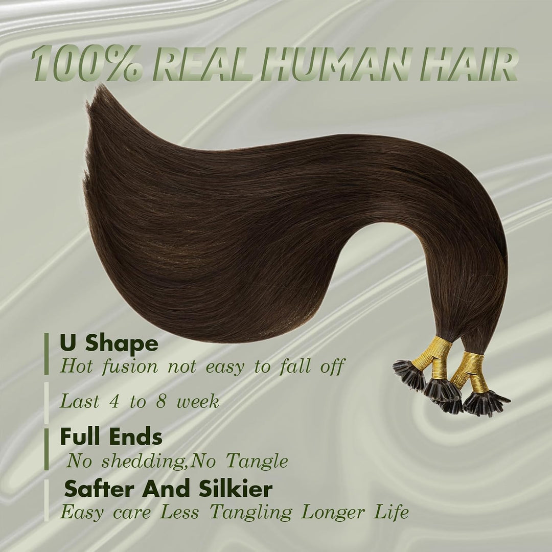 RUNATURE Extensions Echthaar Bondings Braun 30cm 50strähne Unsichtbare Bondings Extensions Echthaar