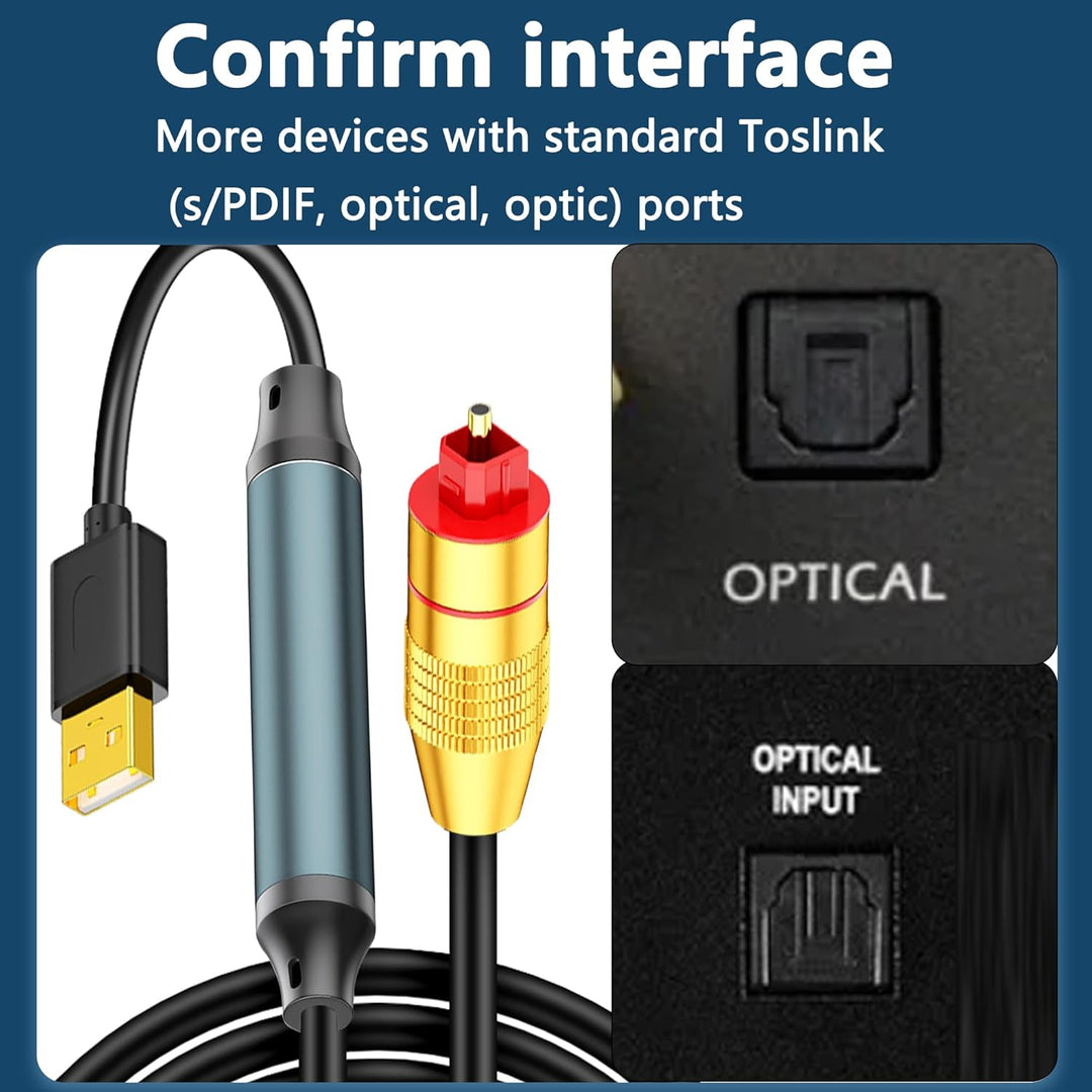 USB-auf-optisches Audio-Adapterkabel, unidirektionaler USB-A-Stecker auf SPDIF-Port, Konverter-Ansch
