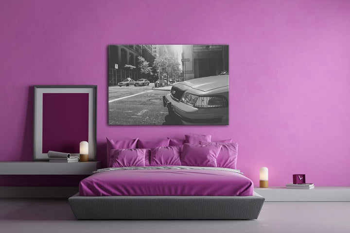 deyoli klassische Taxis in New York Effekt: Schwarz/Weiss Format: 80x60 als Leinwandbild, Motiv fert