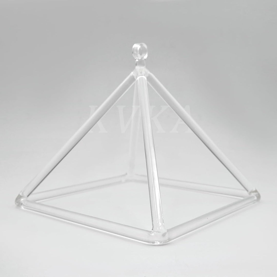 KVKA Transparent Crystal Singing Pyramid with Mallet &amp; Bag - Elegant Sound Healing Decor for Meditat