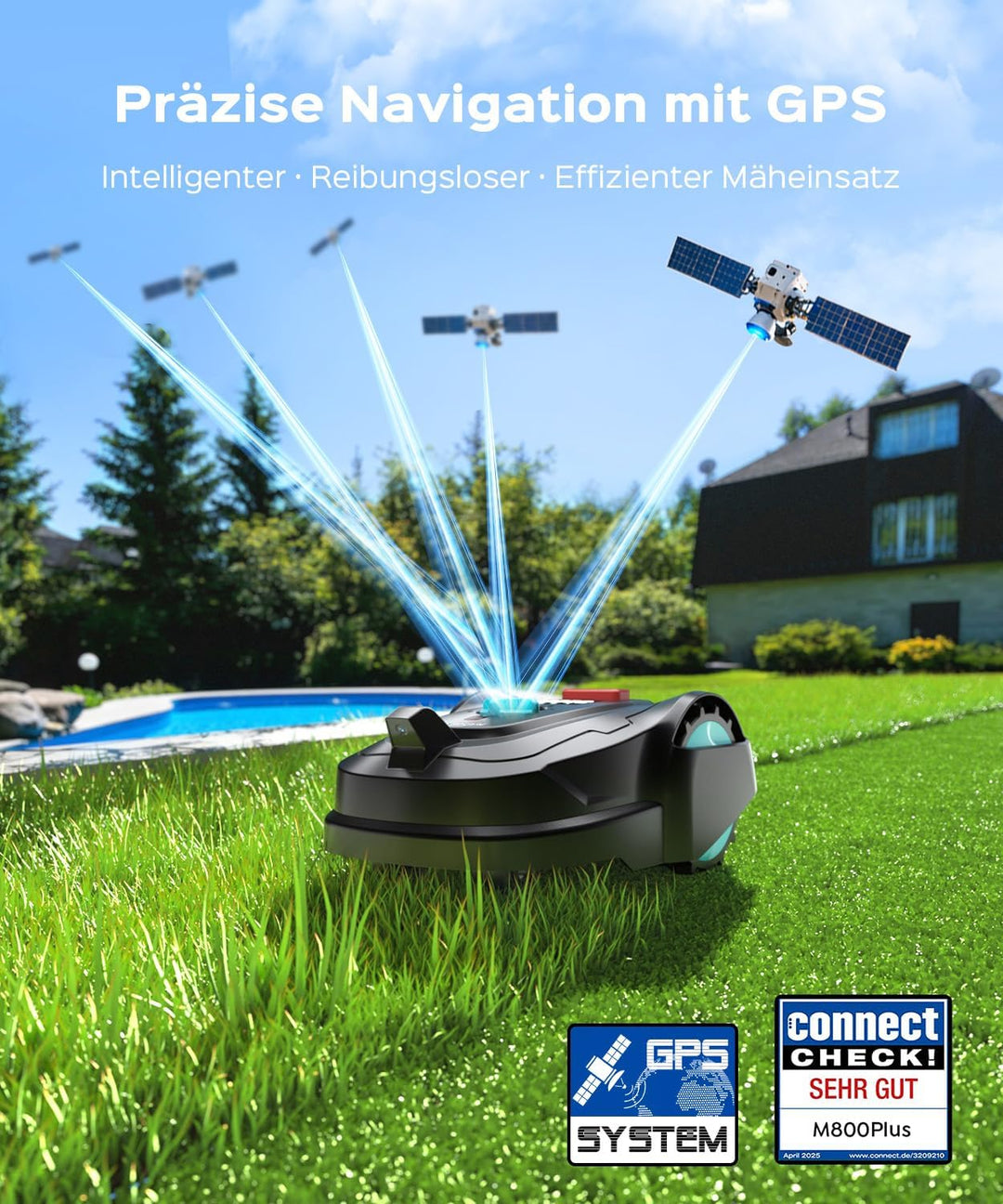 YARDCARE M800Plus Mähroboter ohne Begrenzungskabel,Max. 800 m²,GPS Positionierung+KI Vision,U-förmig