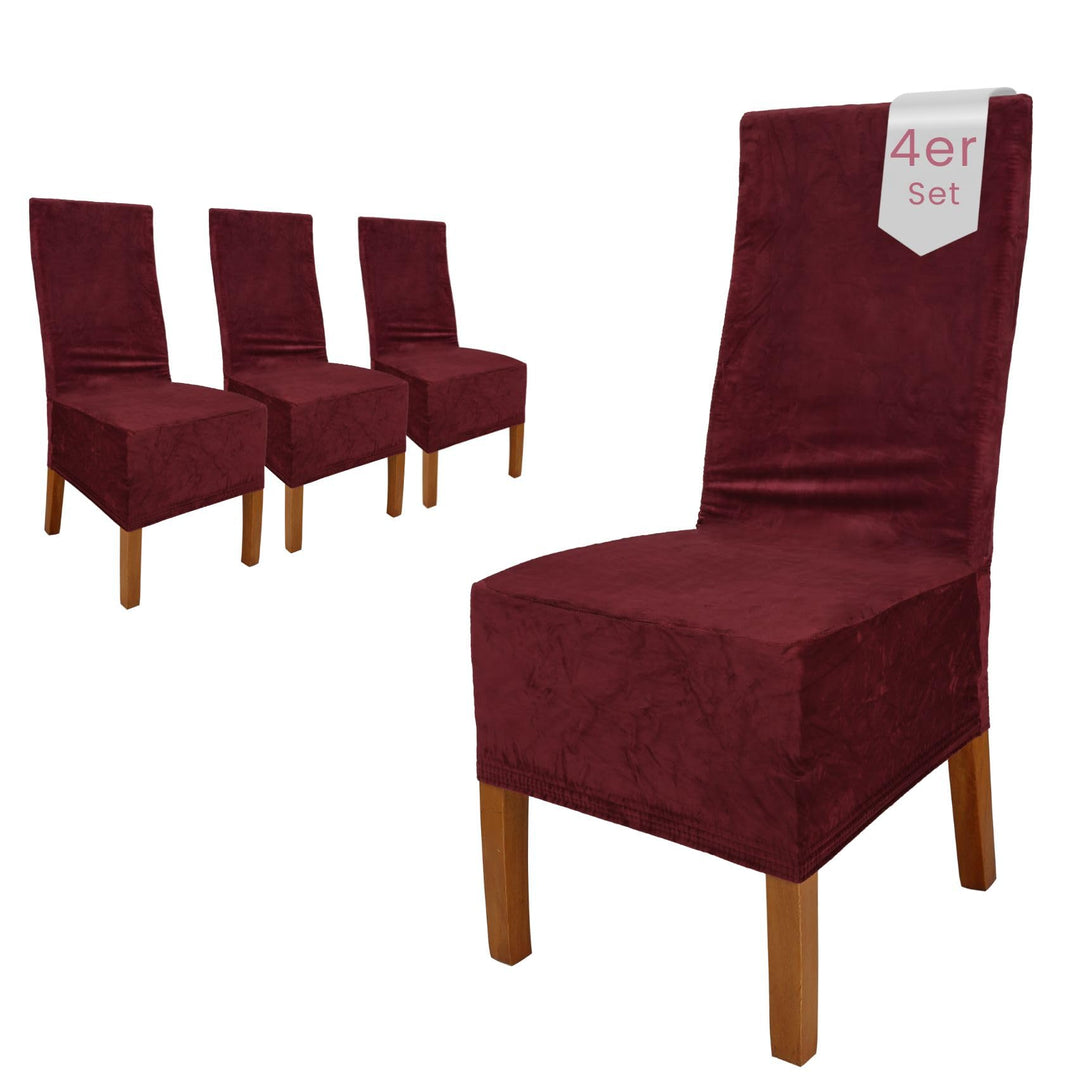 SCHEFFLER-Home Stretch Stuhlhussen Samt Puma Velvet/Velours Stuhlhussen Bordeaux 4er Set/Stuhlabdeck