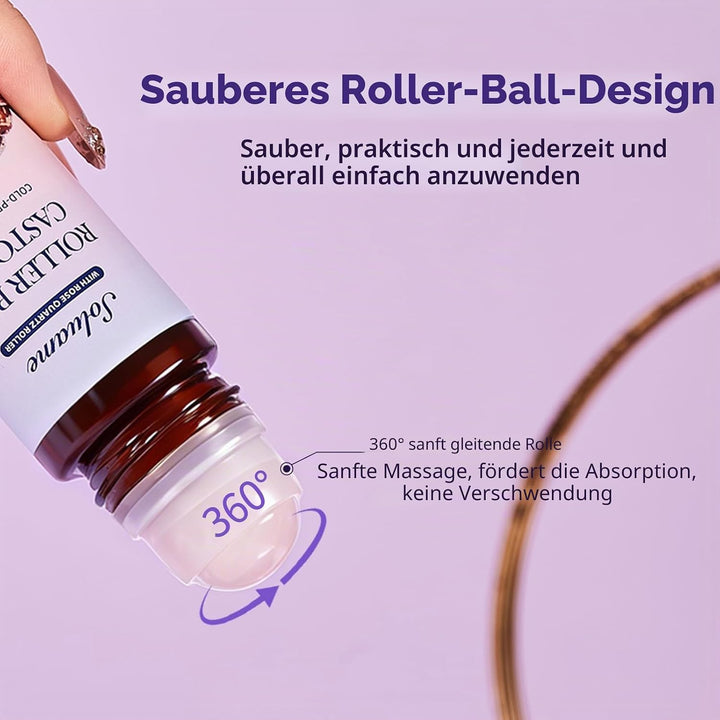 Rollerball Rizinusöl mit Rosenquarz Roller, Kaltgepresstes Reines Rizinusöl Roll On für Gesicht Körp