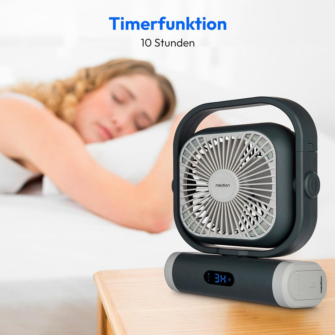 MEDION Ventilator E10 TF (Akku, Mini Ventilator, USB Ventilator klein mit Licht, Fernbedienung, 5 St