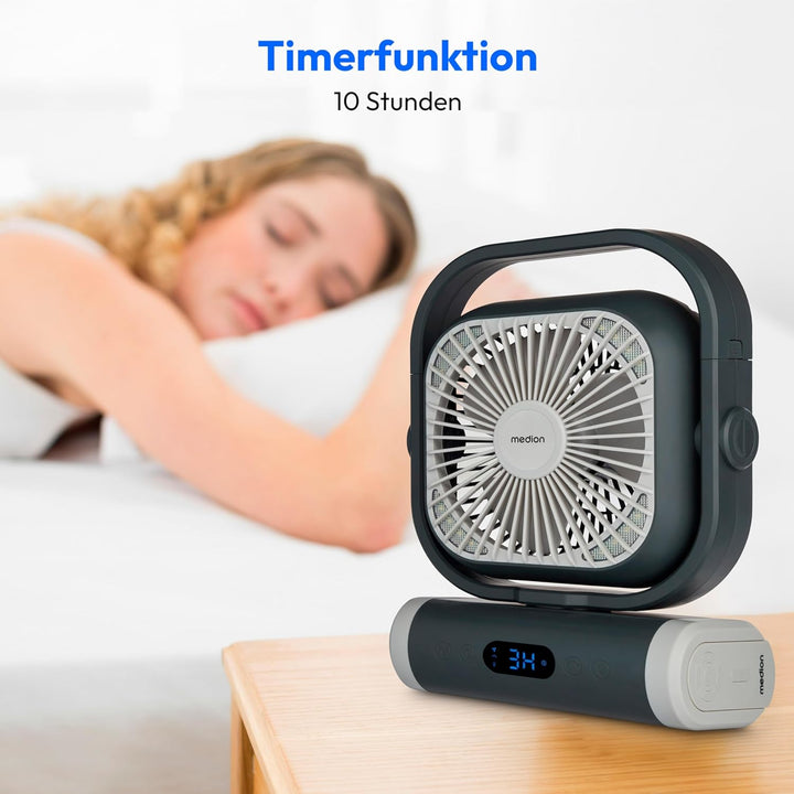MEDION Ventilator E10 TF (Akku, Mini Ventilator, USB Ventilator klein mit Licht, Fernbedienung, 5 St