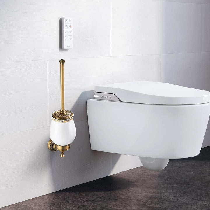 Leyden WC-Bürste und Halter aus antikem Messing, Badezimmer-Retro, Wandmontage, WC-Bürsten-Organizer