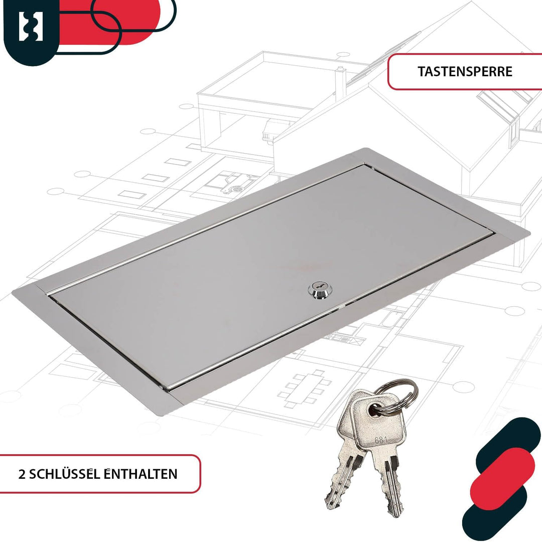 KOTARBAU® Revisionsklappe Grösse 20x40cm mit Schlüssel Edelstahl Silber für Revisionsschächte, 20x40