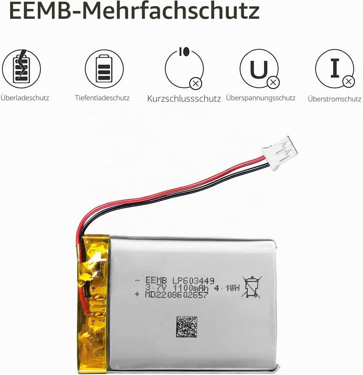 4XEEMB 3.7V 1100mAh Lipo Batterie Akku 603449 Lithium Polymer Batterien mit JST Stecker.Stellen Sie