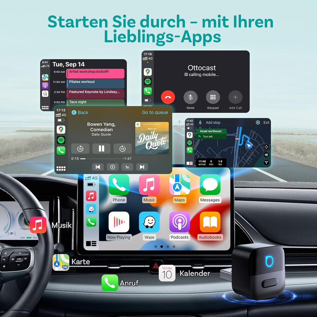 OTTOCAST (2026 Neu) 2-in-1 Wireless CarPlay & Android Auto Adapter, Mini Pico mit EIN-Knopf-Trennung