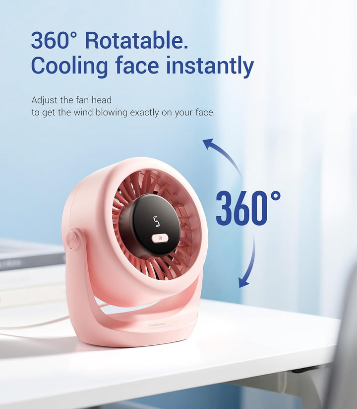Diveblues USB Turbo Tischventilator, Ultra-Leiser Mini Ventilator, Leistungsstarker Wind, LED-Displa