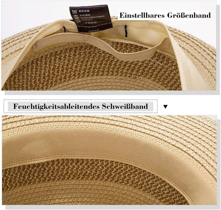 Comhats Stroh-Trilby-Hut - Unisex Sommerhut für Herren und Damen - Fedora-Stil mit UV-Schutz - Natur