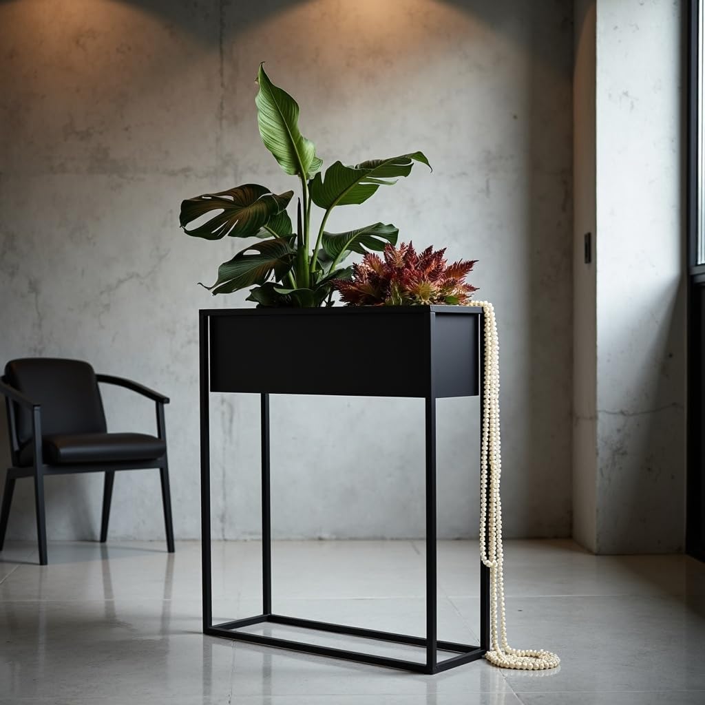 Pflanzenständer Petto - 40x21x60cm - Farbe Schwarz - für Zimmerblumen - Metallregal - Dekorativer Ti