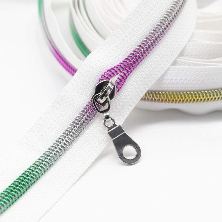 YaHoGa 9 m Regenbogen endlos Reissverschluss Meterware Weisse reissverschluss 6mm-Spirale + 25 Nonlo