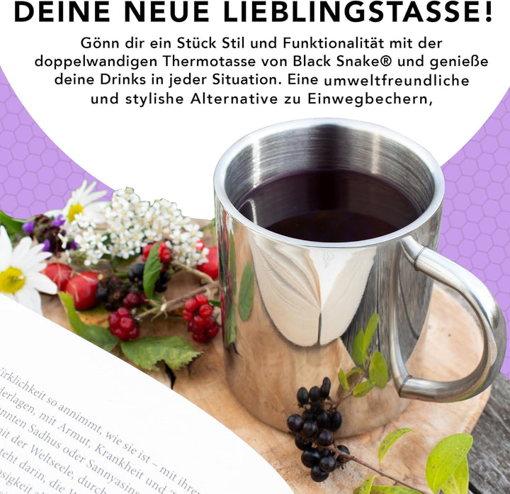Black Snake® Camping-Thermobecher | Edelstahl-Tasse zum Campen | Outdoor-Thermotasse 300 ml | Set au