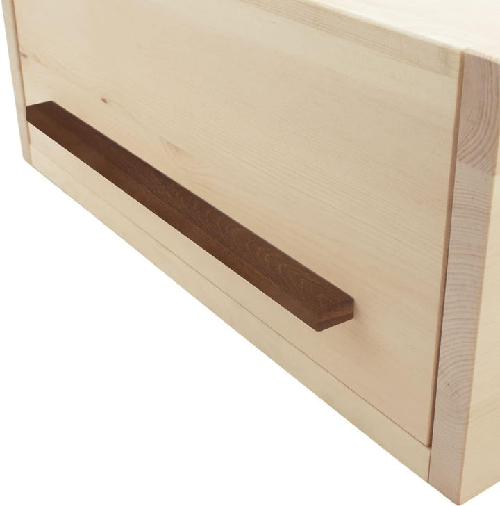 Brotkasten Vollholz mit Nussgriff und Klappdeckel - 45 x 25 x 16 cm - Vollholz
