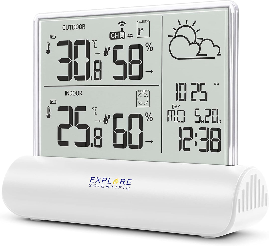 Explore Scientific WSH4501 Wetterstation mit Klarglas-Display, Luftdruck, Temperatur und Luftfeuchti