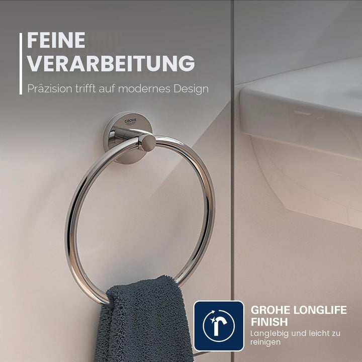 GROHE Essentials - Handtuchring (Material: Metall, verdeckte Befestigung, zum bohren oder kleben), c