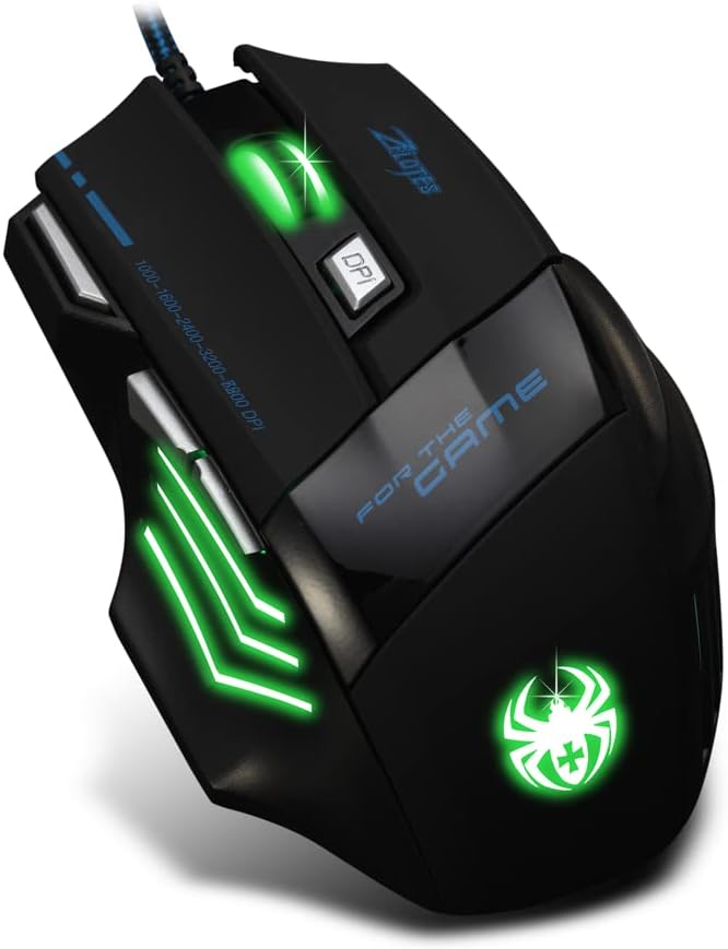 zelotes Gaming Maus Kabelgebundene,7200DPI,7 Tasten,LED Beleuchtung,Ergonomisches Design für Spiele