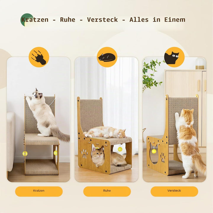 Gimars Katzen Kratzbrett, L förmige Kratzbrett für Katzen, Kratzpappe für Katzen mit Spielbällen und