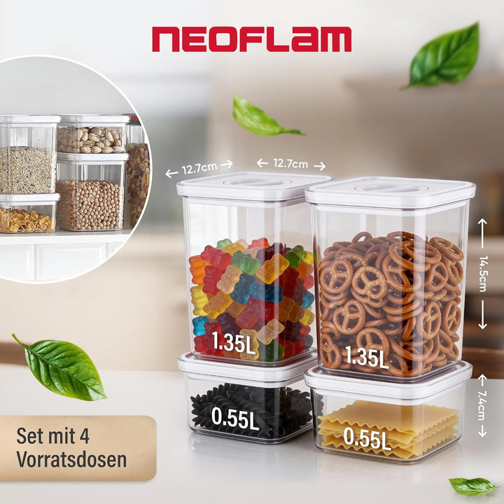 Neoflam® Vorratsdosen mit Deckel Luftdicht, Vorratsorganizer 4er Set BPA-frei, Vorratsbehälter mit E