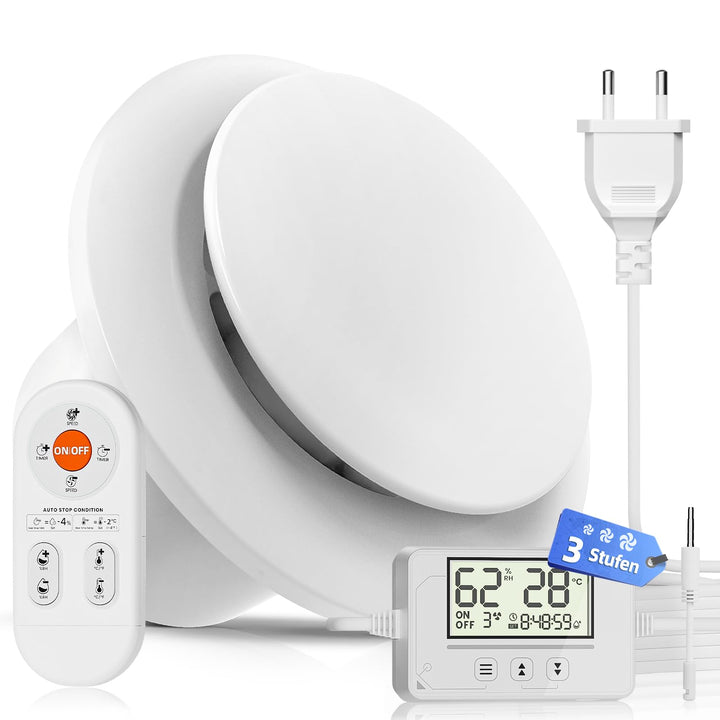 Badlüfter mit Feuchtigkeitssensor Temperatursensor Timer - 3 Stufen Bad Lüfter 100mm mit Fernbedienu