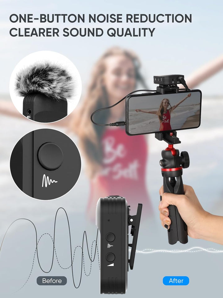 Moman Lavalier Mikrofon Wireless, C1X Ansteckmikrofon Kabellos System bis zu 50m für DSLR Kamera Cam