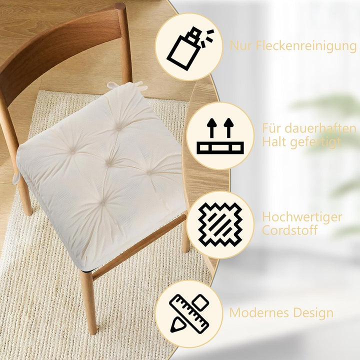 Sitzkissen, 2er Set Stuhlkissen aus Cordstoff, Memory Foam mit Doppel-Layer Design, Befestigungsriem