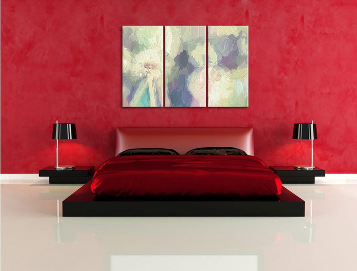 Pixxprint Romantische Pusteblumen Pinsel Effekt 3-Teiler Leinwandbild 120x80 Bild auf Leinwand